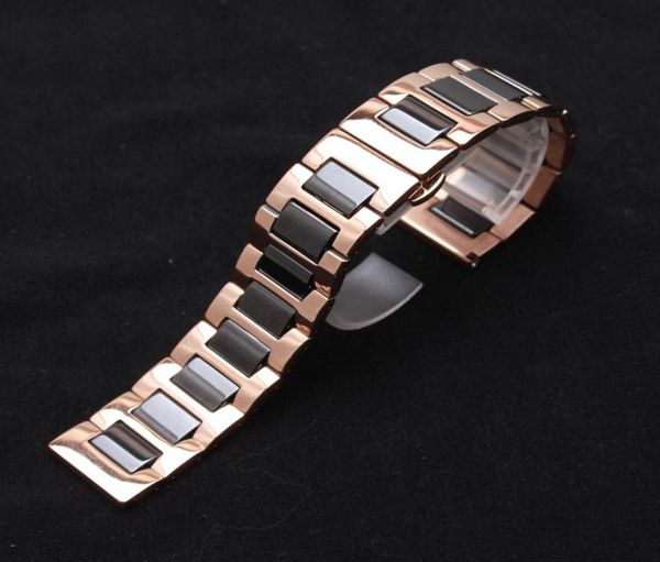 

14mm 16mm 18mm 20mm 22mm stainless steel watchband strap bracelet wrap ceramic black polished wristwatch bands fashion rosegold me2316042, Black;brown