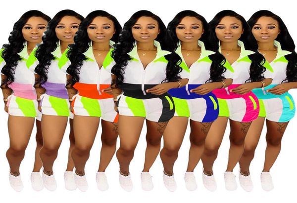 

women shorts tracksuits two piece sets pants ladies summer short sleeve zipper jackets pant outfits casual jogging sweatshirt spor7349832, Gray