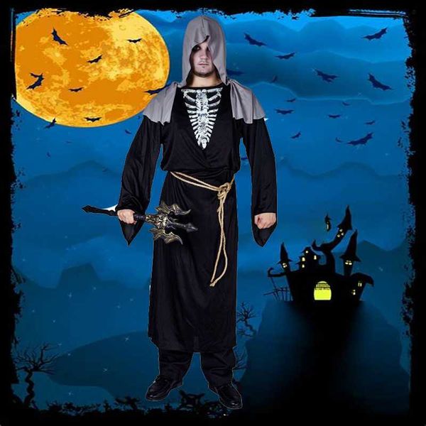 

theme costume men grim reaper come cosplay scary skeleton clothing dress up halloween party purim comes l230804, Black;red