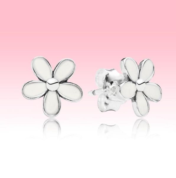 

white daisy flower summer stud earring with original logo box for p 925 sterling silver women girls gift jewelry earrings9981860, Golden;silver