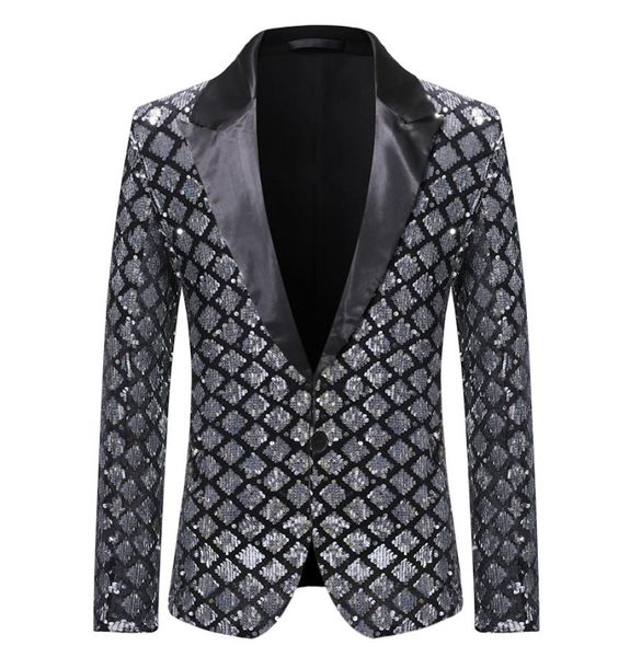 

mens sliver sequins plaid suit blazer jacket slim fit one button blazer men dj club stage singer suit jacket male hombre8868317, White;black