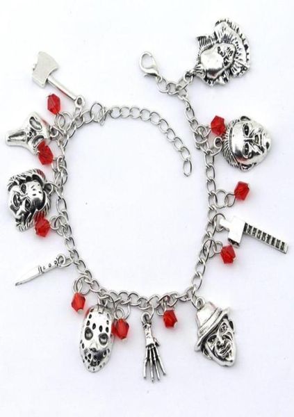 

charm bracelets chucky face stephen kings it penny wise jason hockey horror bracelet designed for ladies halloween jewelry gifts478906062, Golden;silver