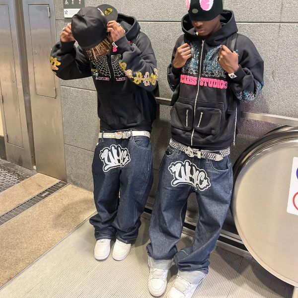 

men's jeans y2k men jeans streetwear printed letter black vintage pants harajuku fashion casual loose men rock wideleg baggy jeans 2308, Blue