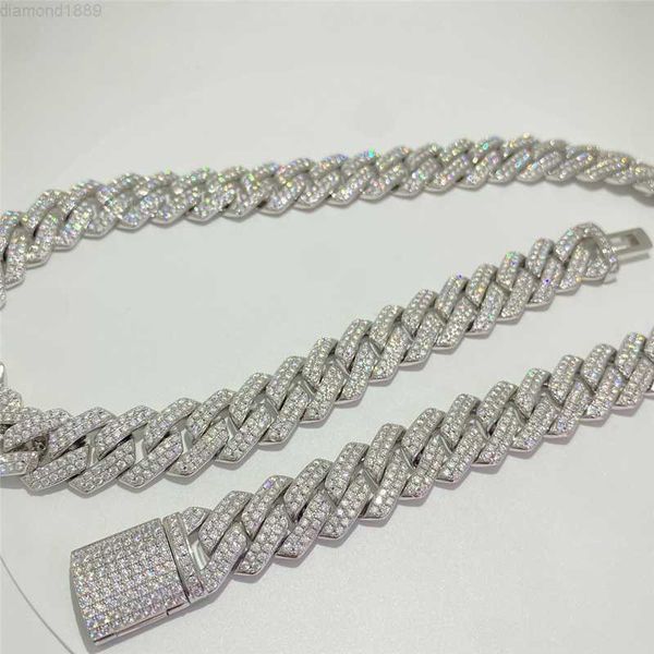 

925 silver fine hip hop moissanite jewelry cuban links 14mm vvs moissanite diamond cuban necklace iced out miami cuban bracelet