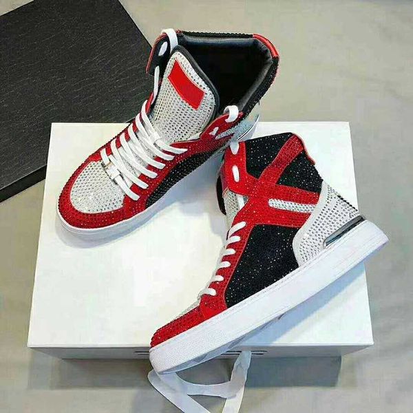 

the highest quality men's shoes pp mixed color high-cut lace-up style3 race runner plein casual sneakers shoes, Black