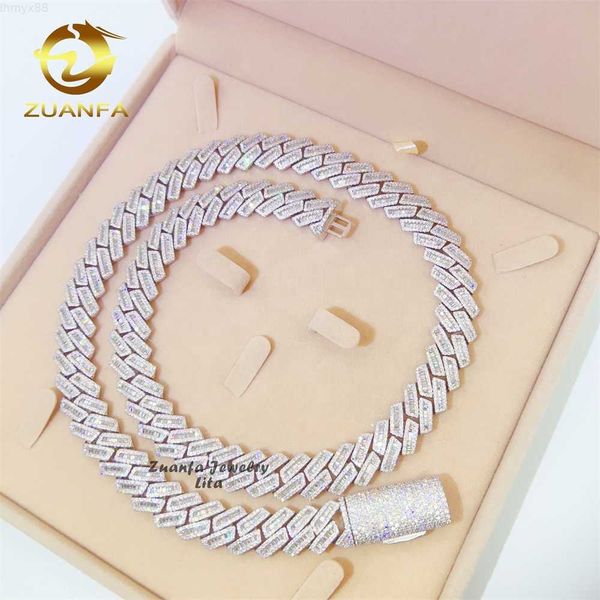 

pass diamond tester 925 sterling silver 15mm width baguette vvs moissanite diamond cuban link chain