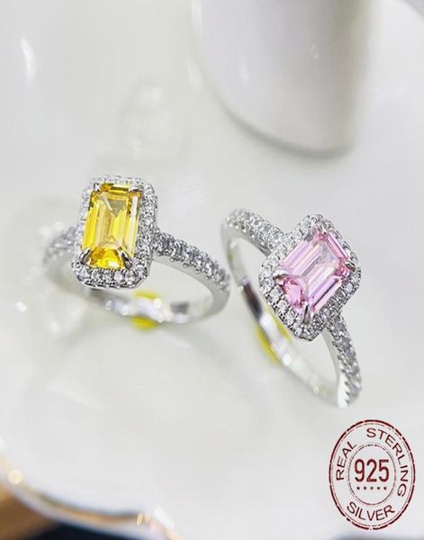 

wedding rings for women s925 silver whiteyellowpink 57mm cubic zirconia rectangle diamond ring bridal propose engagement fine j9515195, Slivery;golden