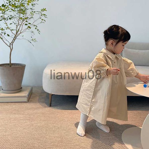 

girl's dresses 9950b 2022 spring girls' dress korea children's clothes lapel lantern sleeve loose edition long dress children, Red;yellow