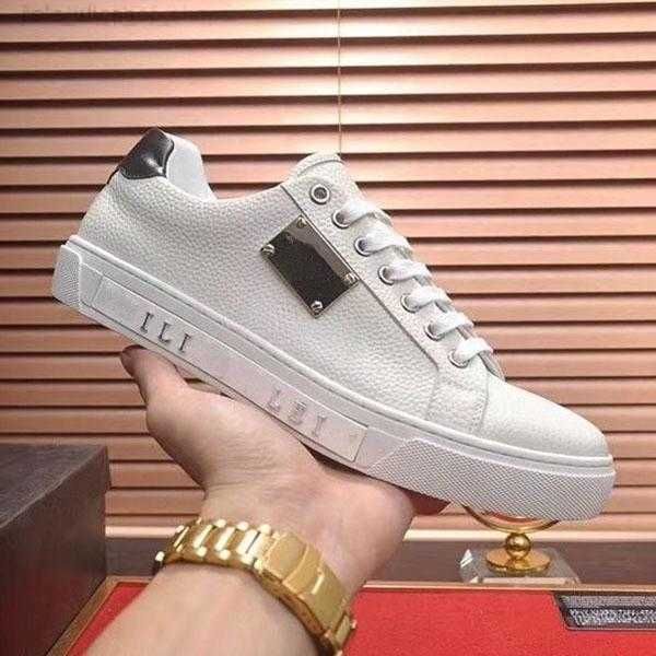 

philipps pleins fashion men leather lace up platform oversized sole sneakers white casual shoes printed size38-45, Black