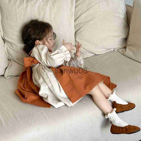 

girl's dresses 3888c girl dress 2022 autumn winter new korean girl's dress retro cottonlinen embroidered bib skirt or princess dre, Red;yellow