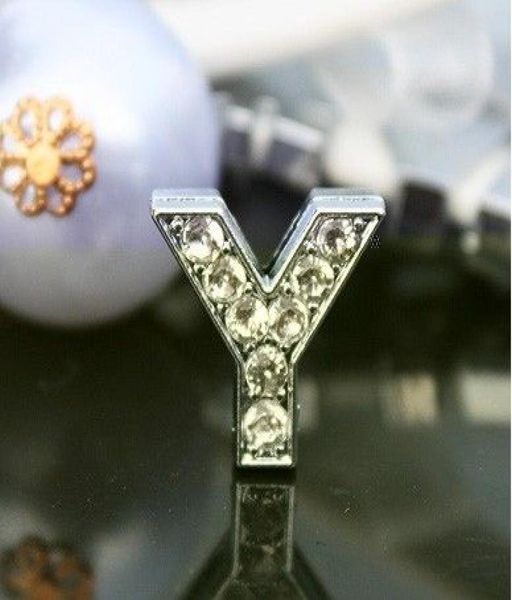 

50pcslot 10mm y full rhinestones bling slide letter diy alloy accessories fit for 10mm wristband bracelet 00513242193, Bronze;silver
