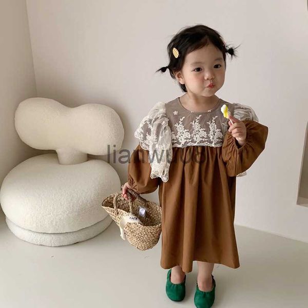 

girl's dresses 2023 korean princess dresses for girls' spring new lace baby cotton aline dress fairy puff long sleeve lace party c, Red;yellow