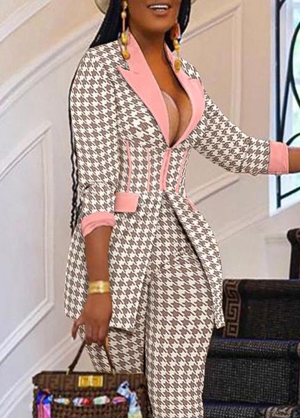 

women039s two piece pants 2022 femme formal jacket trousers office lady outfits autumn women pieces set houndstooth blazer co3785856, White