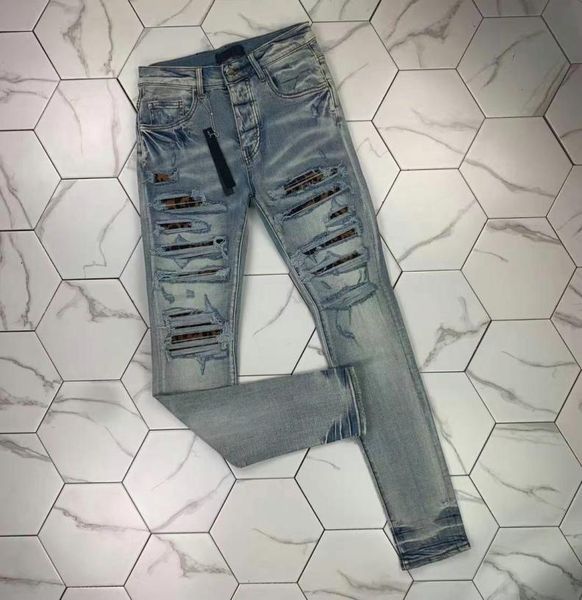 

p392 mens jeans distressed motorcycle biker jean rock skinny slim ripped hole stripe fashionable snake embroidery den6551760, Blue