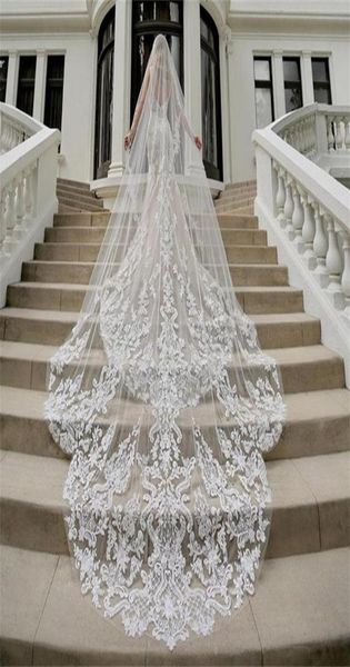 

luxury 1 tier wedding veils custom made 2019 cathedral length lace appliques bridal veil 580384, Black