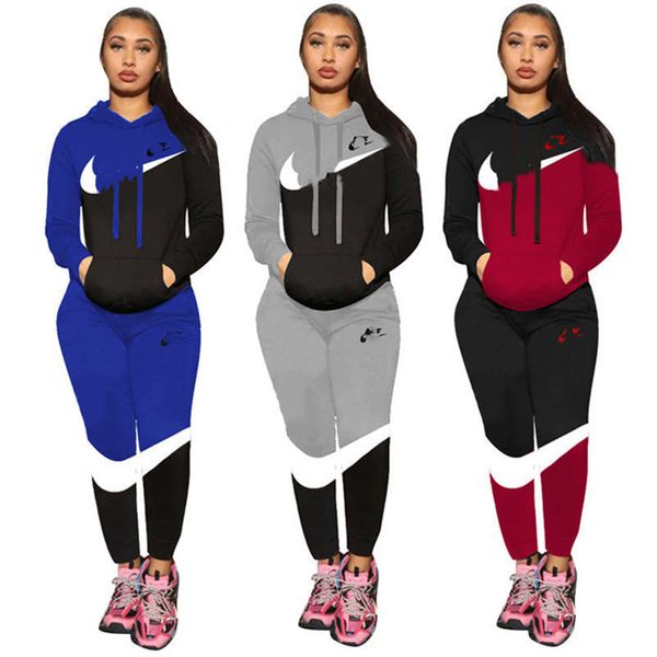 

2023 brand women letter tracksuits fall winter hooded 2 piece set long sleeve hoodies+pants pullover sports suit fashion outfits casual jogg, Gray