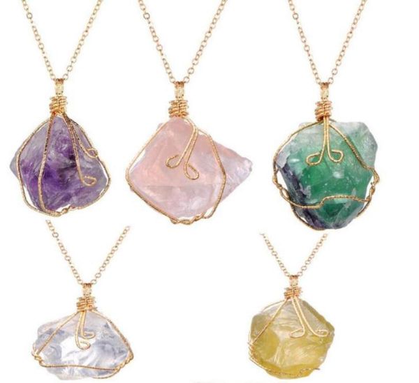 

10pcs mixes color natural stone jewelry ore irregular amethyst crystal white crystal ed wire necklace pendant 2017 jewelry52634924306920, Silver