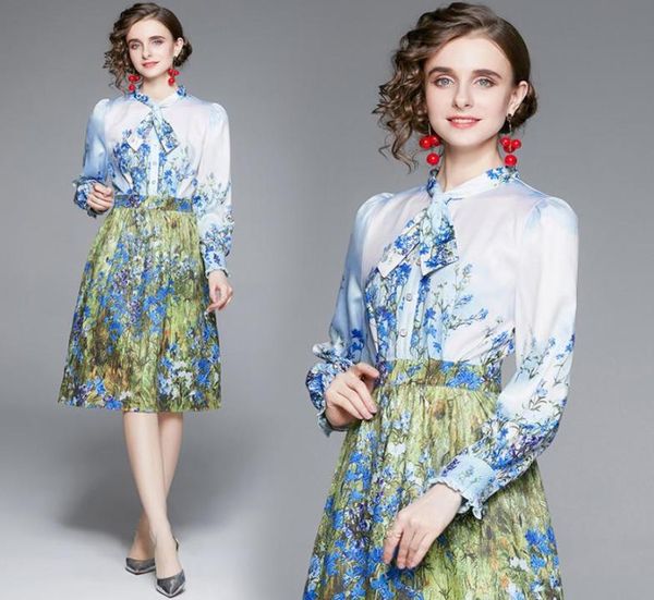 

womens printed bow dress long sleeve 2022 spring autumn dress highend elegant lady floral dresses office party dress1742504, White;black