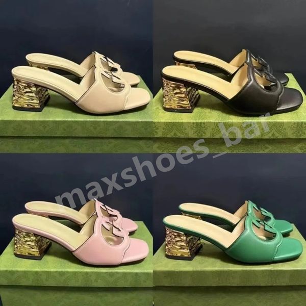 

2023 women's interlocking g slippers cut-out slide sandal sandals chunky heel rubber platform alphabet lady mid block heels slipper bri