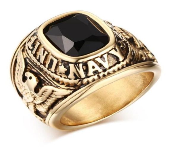 

united states navy ringsmarine corpsusmcstainless steel gold plated blackgreenred cz stone us size 8115958451, Golden;silver