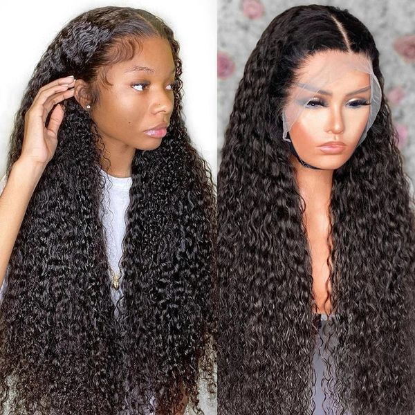 

180% 30inch loose deep wave lace front wig 13x4 transparent human hair wigs remy curly 4x4 lace closure wig for women, Black;brown