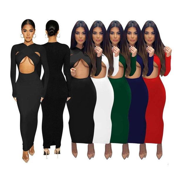 

womens pure color temperament commuting long sleeve midi dress, Black;gray