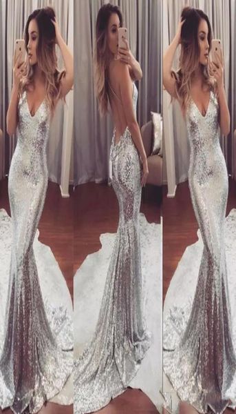 

silver sequined evening dresses spaghetti backless sleeveless prom gowns sweep train custom made red carpet gowns new s8226420, Black;red