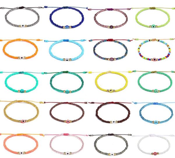 

evil turkish eye bracelet handmade rope chain colorful crystal rice beaded braided bracelets for women mens8306590, Golden;silver