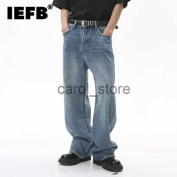 

men's jeans iefb men loose jeans korean style wide leg deinm straight pant simple versatile casual trousers solid color fashion washed, Blue