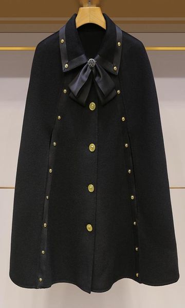 

stand collar long cuff bow cape autumn 20210123456784004275, Black;gray