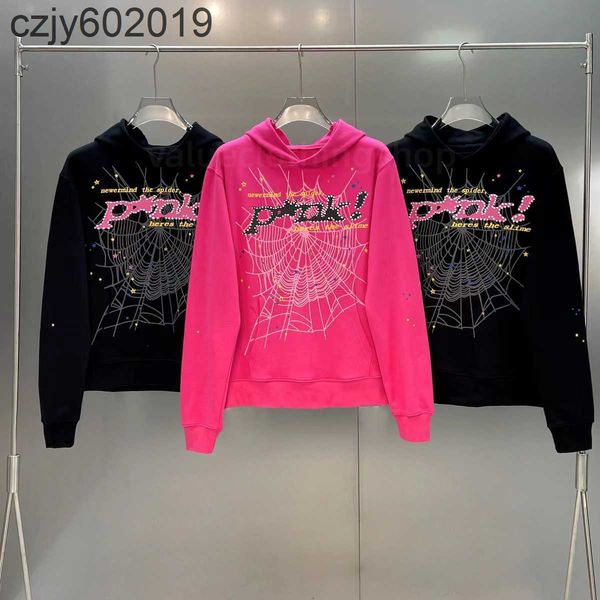 

young thug pink sp5der 555555 men women hoodie foam print spider web graphic 555555 sweatshirts pullovers s-xl3xt9, Black