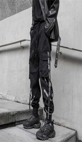 

houzhou black cargo pants men joggers cargo trousers for men jogging japanese streetwear hip hop hippie techwear gothic ribbon 2116016560