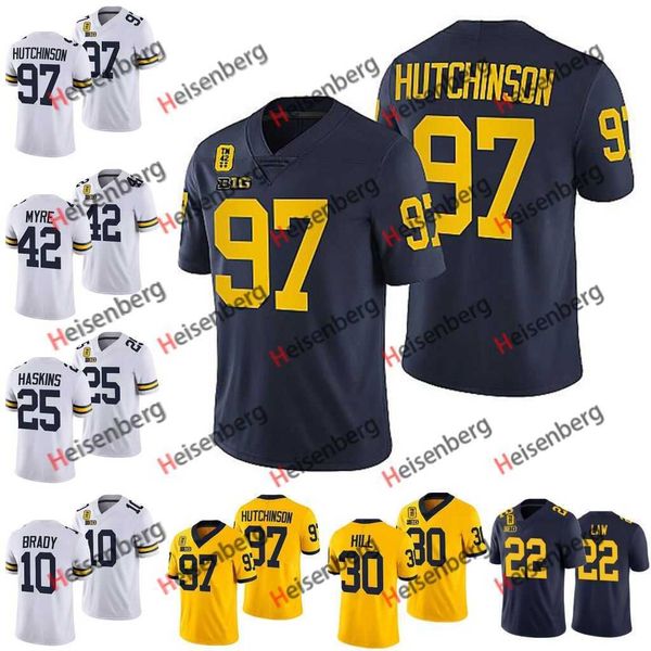 

youth michigan wolverines 42 patch jersey 97 aidan hutchinson j.j. mccarthy tom brady josh ross nico collins ronnie bell daxton hill woodson, Black;red