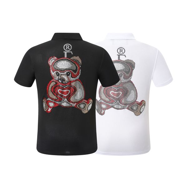 

new style phillip plain men t-shirt designer pp skull diamond t shirt short sleeve dollar brown bear brand lapel skulls paris t-shirt pp pol, White;black