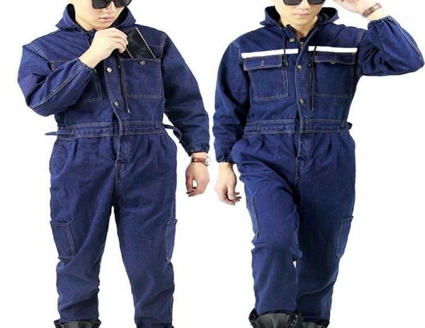 

plus size for 6xl winter men denim working overalls male work wear uniforms clothes hooded jumpsuits for worker repairman 10130316179283, Blue