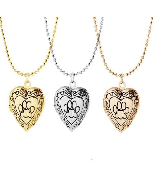 

po frame memory locket pendant necklace silvergold color romantic love heart cute paw prints jewelry women gift2476500, Silver