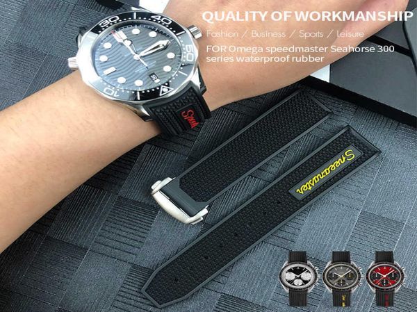 

watch bands 20mm 21mm 19mm 18mm 22mm quality natural rubber silicone watch band for omega speedmaster watch seamaster deployment c5201195, Black;brown