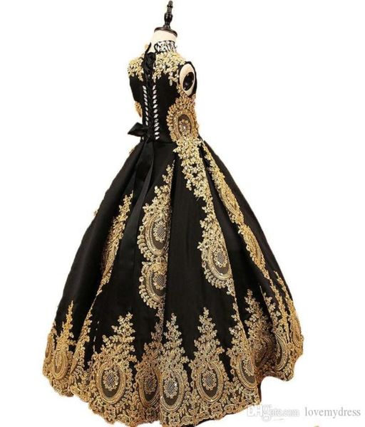 

pageant kids gown high collar golden lace black tulle flower girl dresses for wedding girl039s floor length child party birthda6755283, White;blue