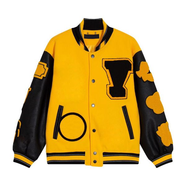 

flocking leather sleeves baseball coat uniform fashion jacket single breasted warm jackets couples women men varsity coats mens designer clo, Black;brown