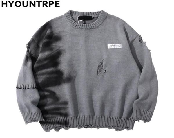 

men039s sweaters mens hip hop destroy ripped holes streetwear graffiti harajuku sweater vintage retro knitted casual cotton pul9578058010, White;black