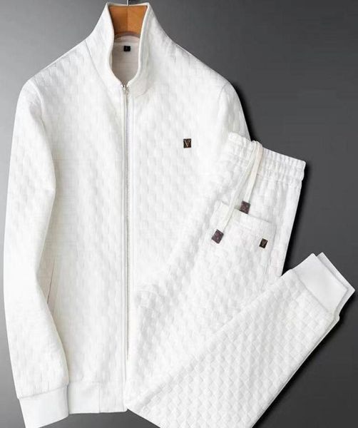

men039s tracksuits 2021 highend british collar white casual sports suit slim spring and autumn knitted fitness pants plus5971225, Gray