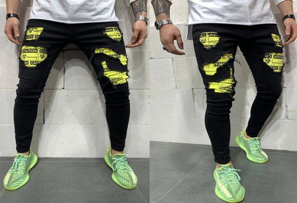 

ebaihui decorate yellow hole slim men039s jeans demin trousers stretch male hight street black jeans pn014785874, Blue