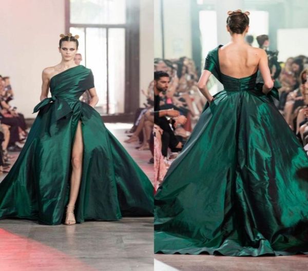 

elie saab 2020 dark green evening dresses one shoulder arabic kaftan high split formal women prom gowns vestidos de novia98795333978981, Black;red