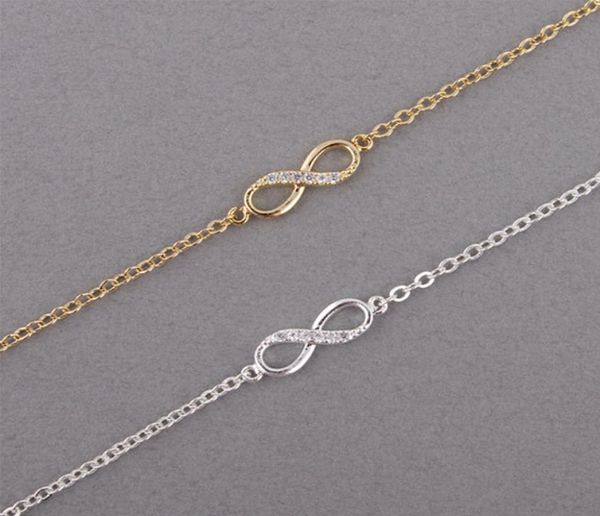 

shuangshuo 2018 new fashion infinity bracelet for women with crystal stones bracelet infinity number 8 chain bracelets bileklik6413623, Golden;silver