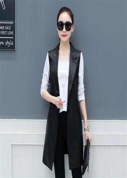 

spring faux leather blazer vest womens long slim fit waistcoat plus size 3xl pu sleeveless jacket suit vest woman vintage dv5122992532198, Black;white