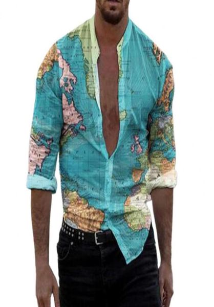 

men039s casual shirts shirt men vintage map print cool breathable long sleeve buttons closure autumn 2022 slim male vacatio4523297, White;black