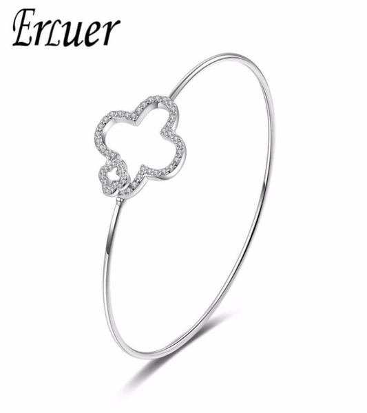 

fashion clover flower shaped luxury silver bangles cubic zirconia crystal exquisite simple cuff bracelet bangle for women girl jew6831677, White