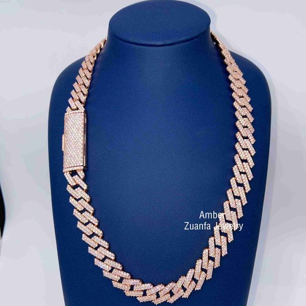

box clasp 13mm iced out rose gold miami cuban link hip hop vvs moissanite cuban link chain, Silver