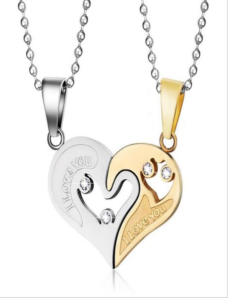 

slide crystal necklace for women men fashion lovers necklaces pendants stainless steel heart shape pendant for couple cn022275g7522268, Silver