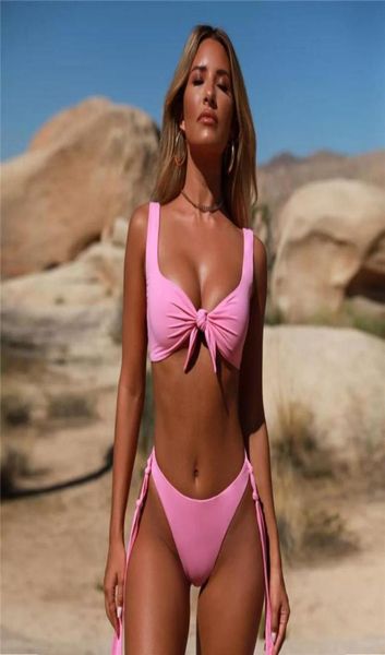

women039s swimwear pink bikini 2022 bow knot swimsuit female strappy bandeau women twopiece set bather brazilian bathing 3314466, White;black